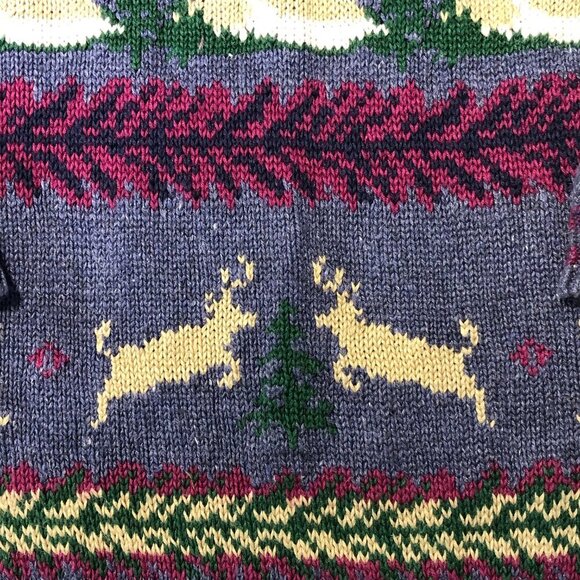 VTG Woolrich Wool blend Blue sweater Christmas Trees Reindeer Women Size Small - Picture 4 of 8